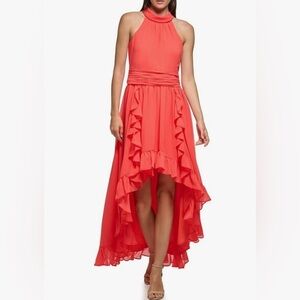 Karl Lagerfeld Vibrant Coral High-Low Dress